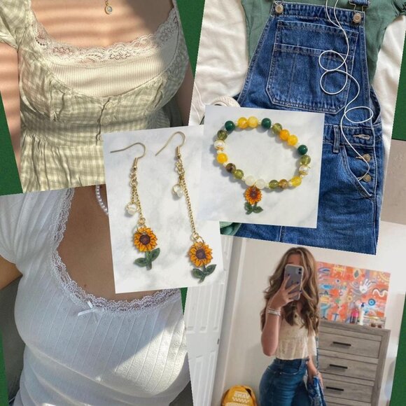 Sunflower earrings and matching bracelet - Picture 1 of 5
